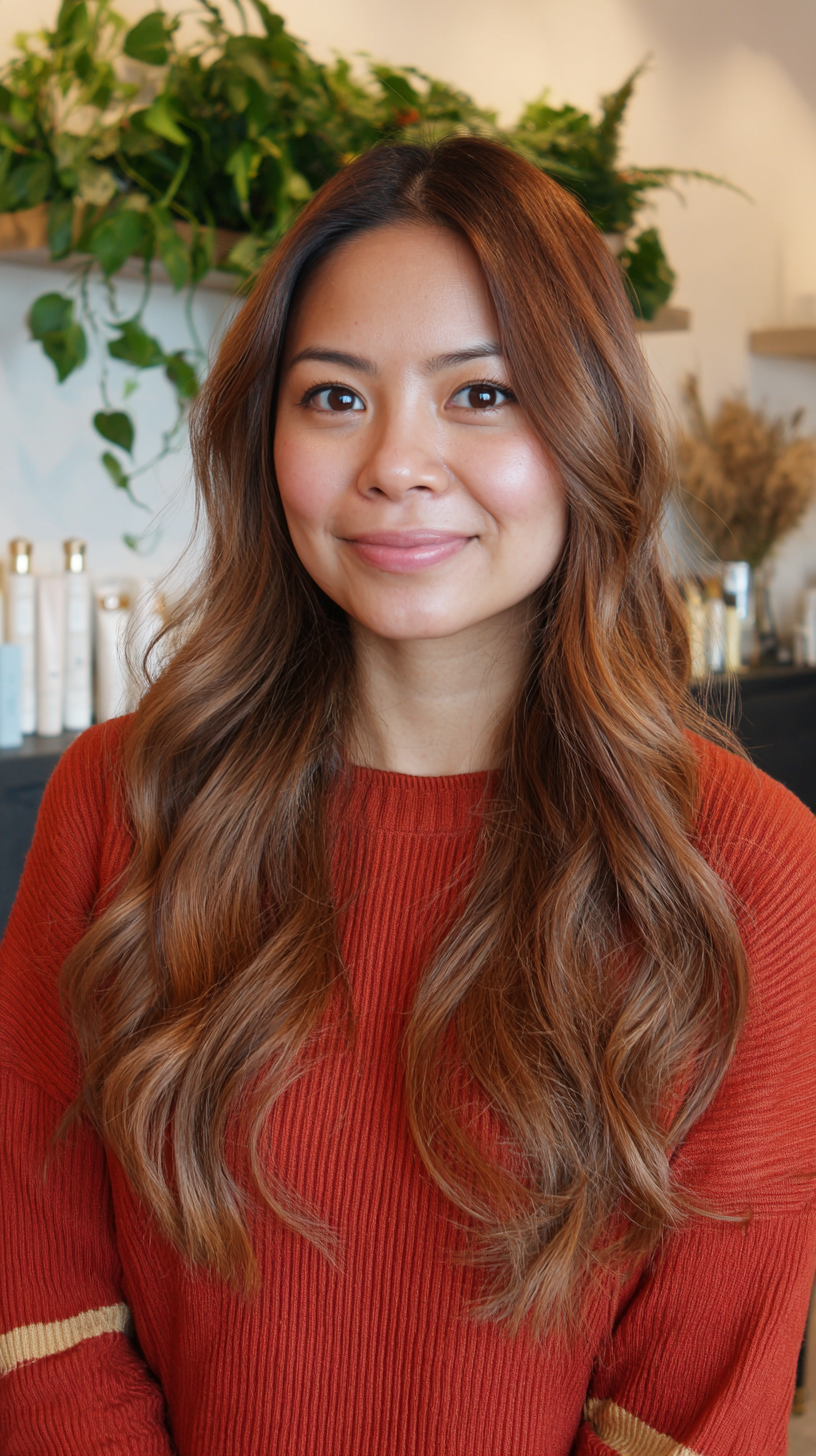 Warm Copper Waves with Subtle Texture on Tan Skin