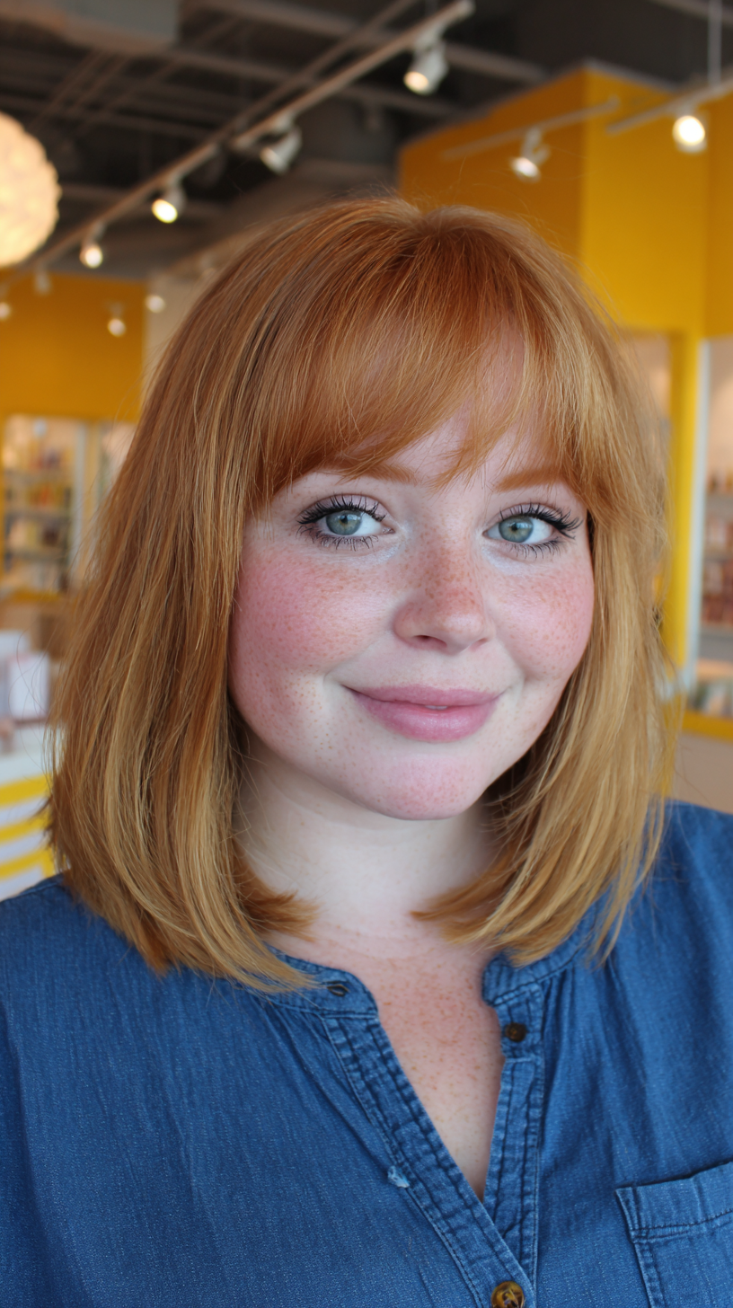 Chic Layered French Bangs for Round Faces