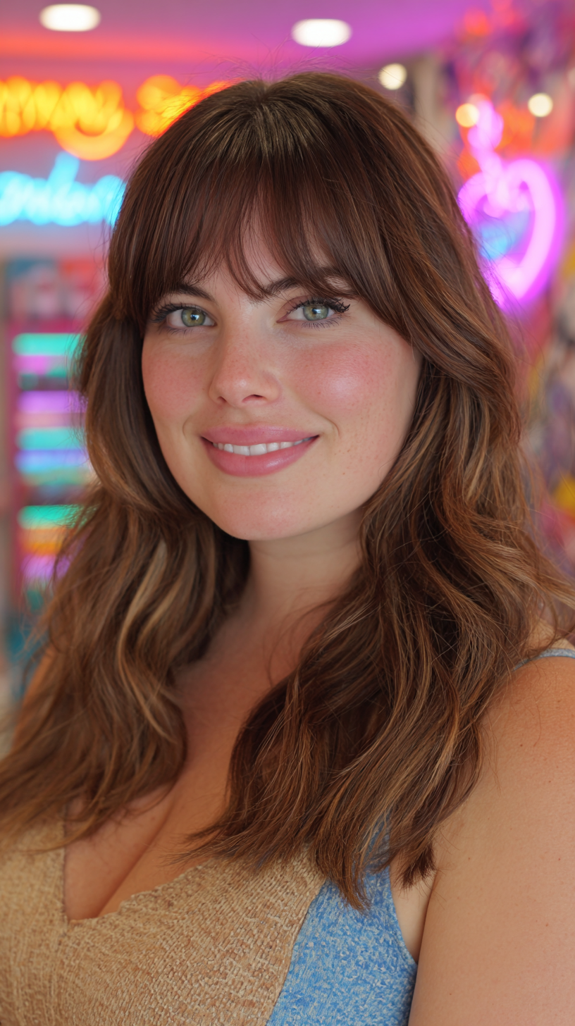 Chic Layered Waves with Soft French Bangs