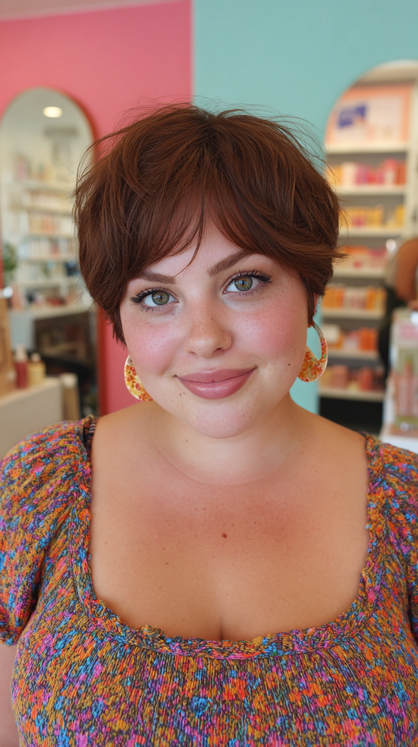 Chic Short Curly Cut with Soft French Bangs