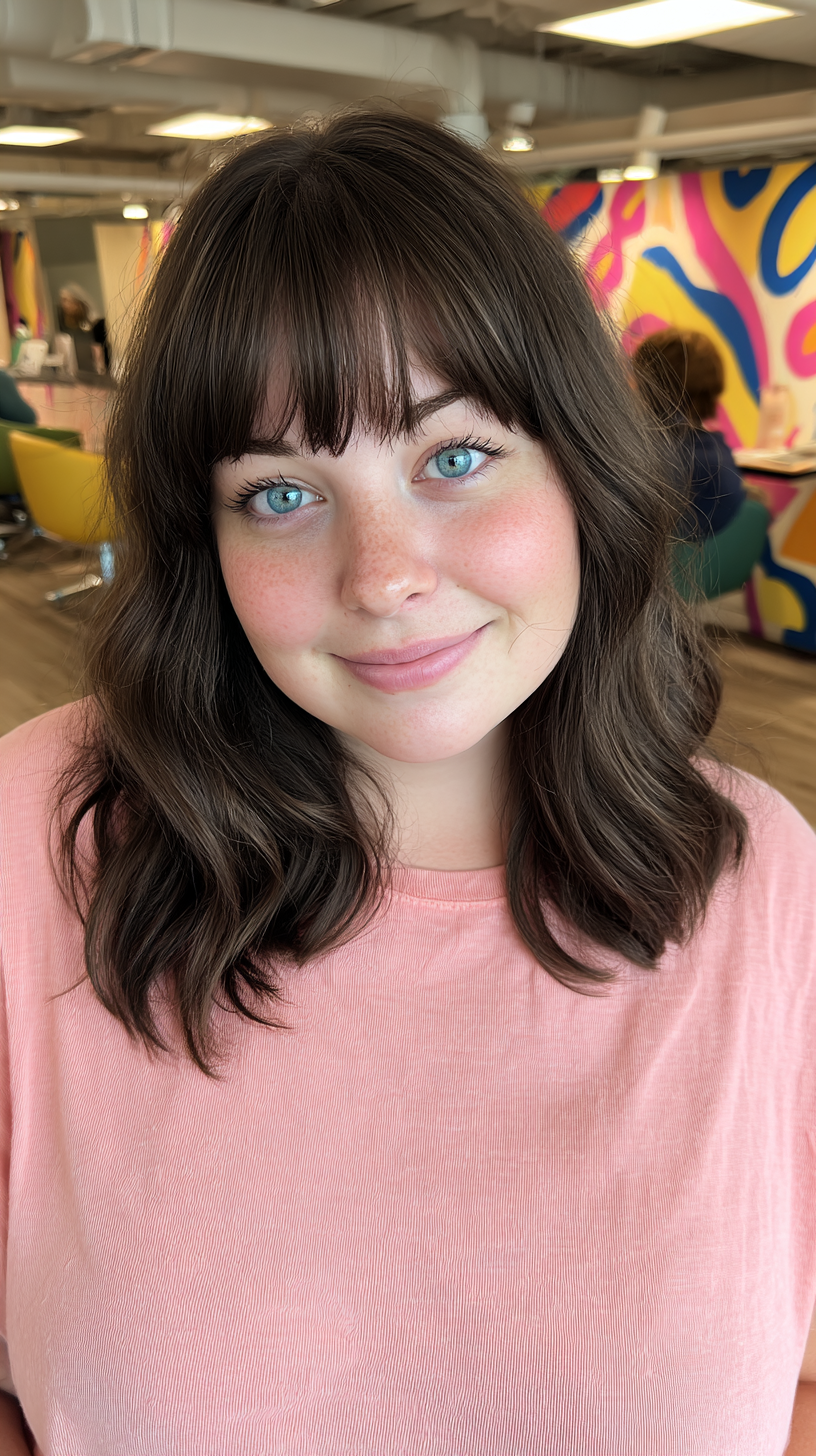 Chic Textured Medium-Length Hair with Soft French Bangs