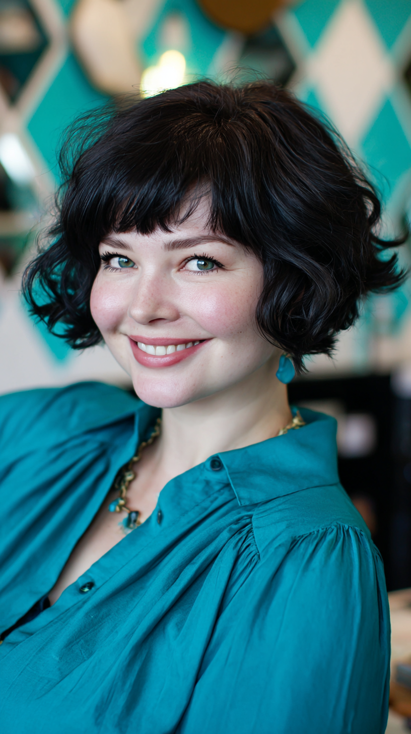 Playful Curly Bob with Soft French Bangs