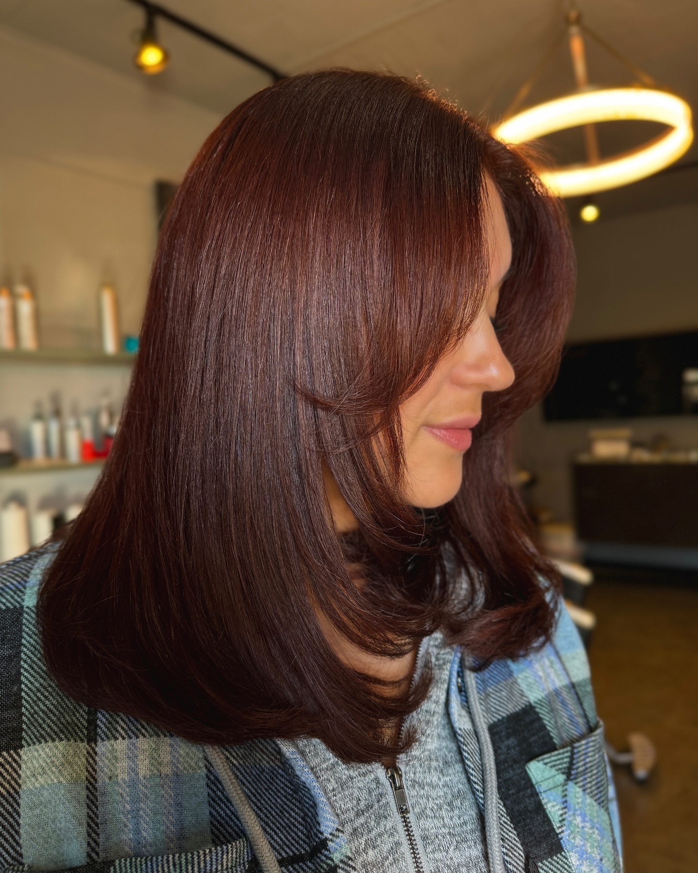 Rich Mahogany Cowgirl Cut with Flattering Face-Framing Layers
