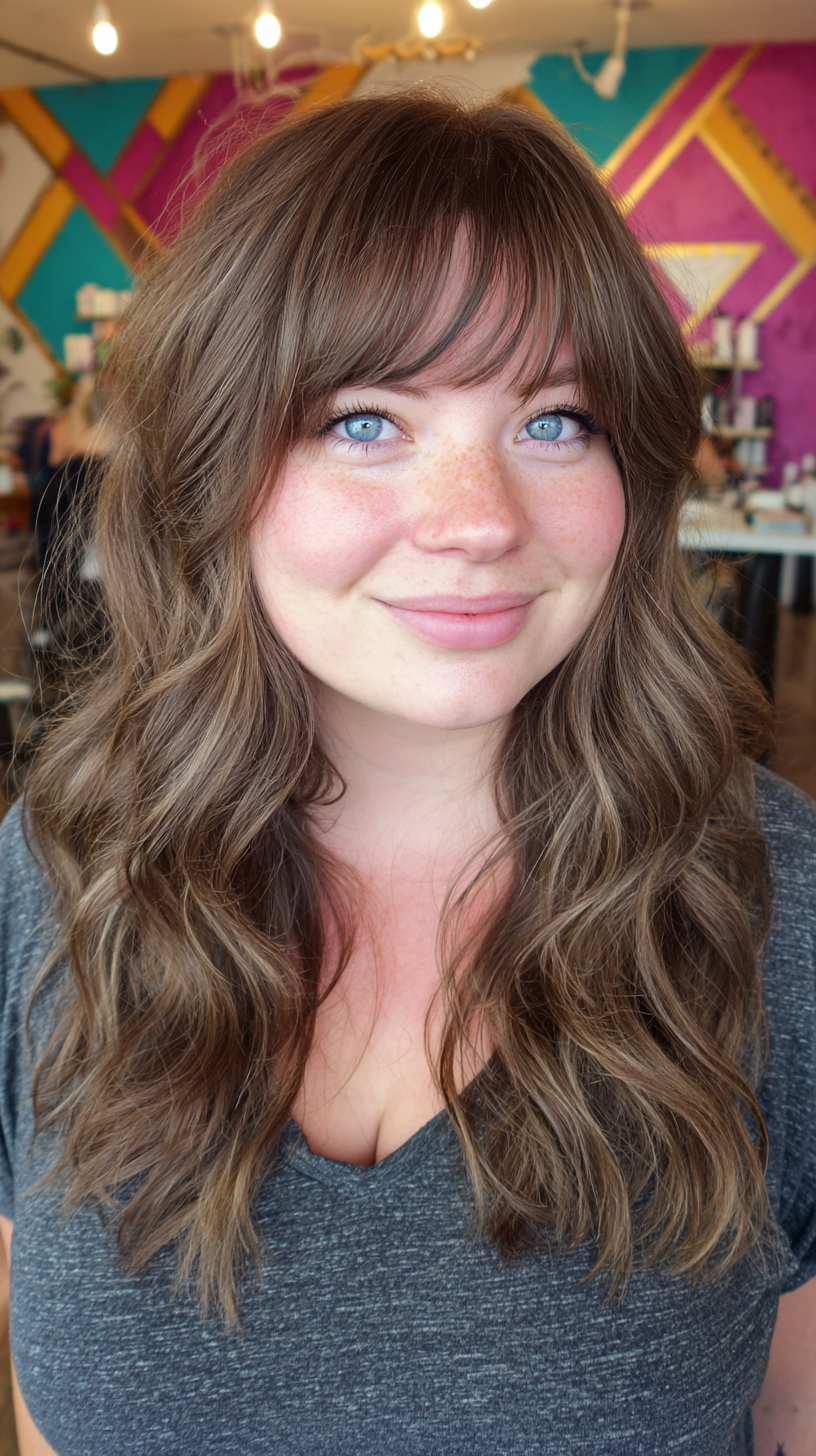 Textured Medium-Length Waves with Soft French Bangs