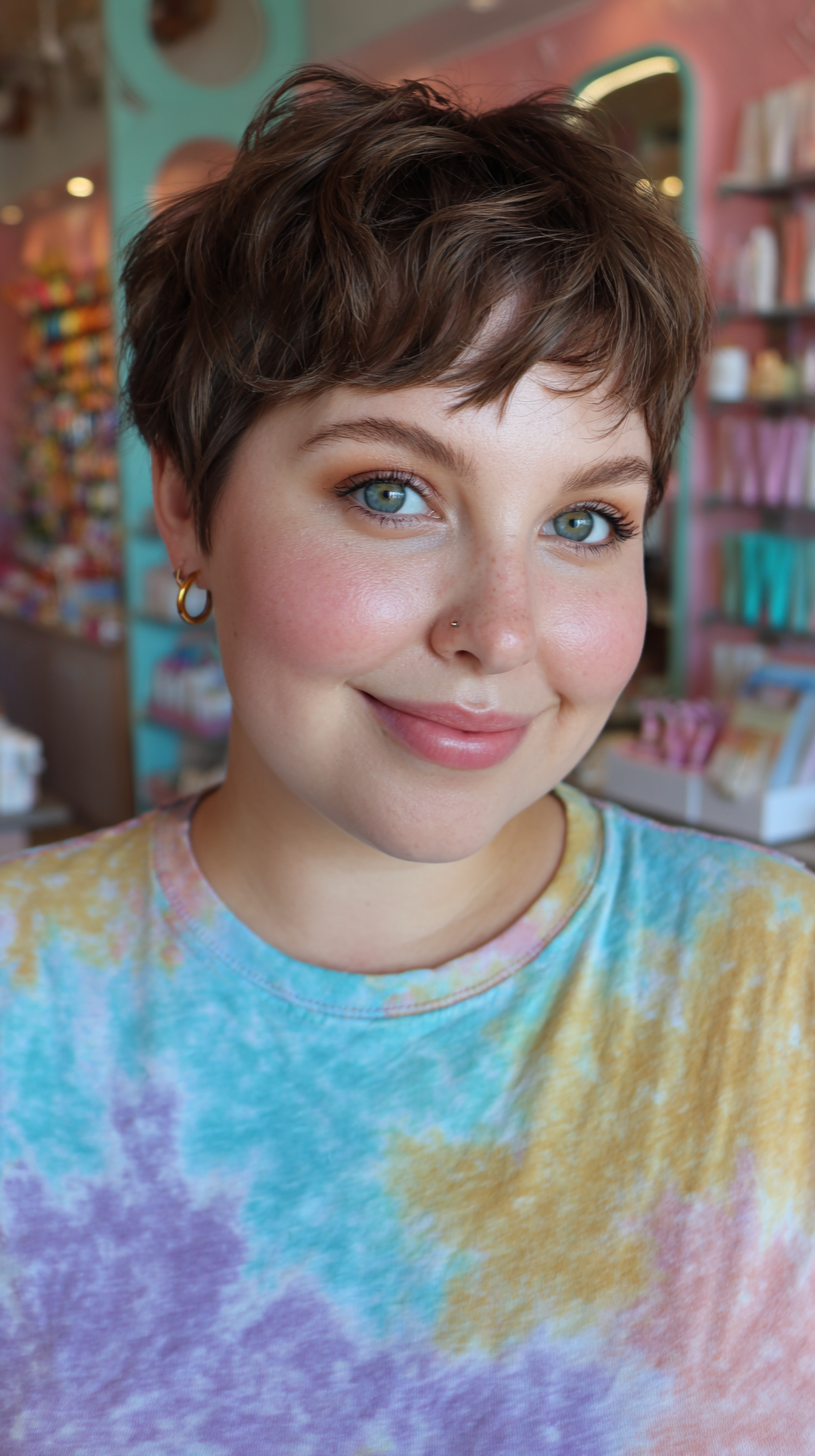 Textured Pixie Cut with Playful French Bangs