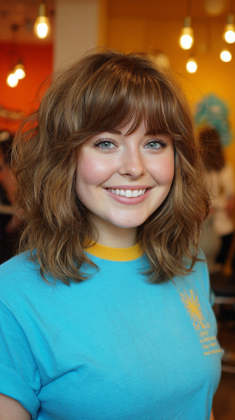 Textured Shoulder-Length Hair with Soft French Bangs