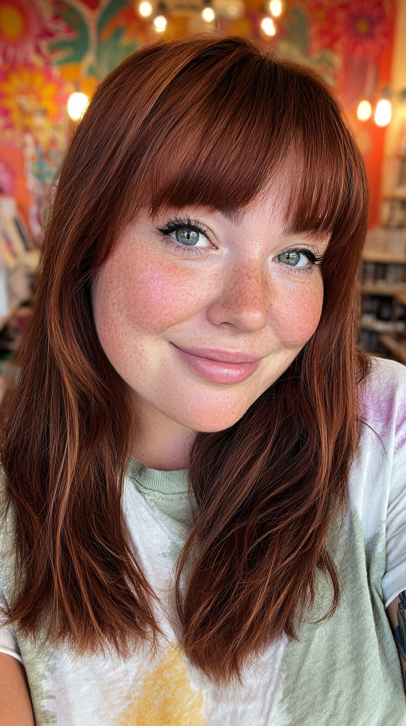 Vibrant Auburn Hair with Soft French Bangs