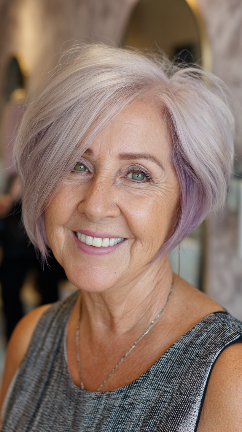 Chic Lavender Textured Bob with Wispy Bangs