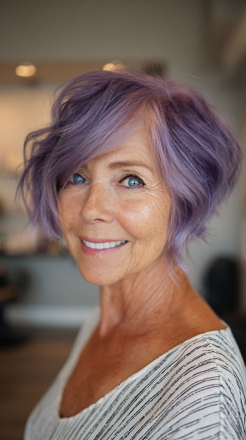 Playful Lavender Textured Bob with Soft Waves
