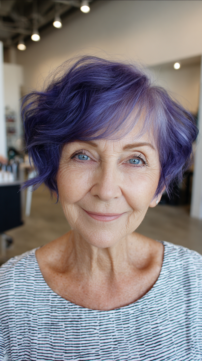 Playful Textured Purple Bob with Soft Waves