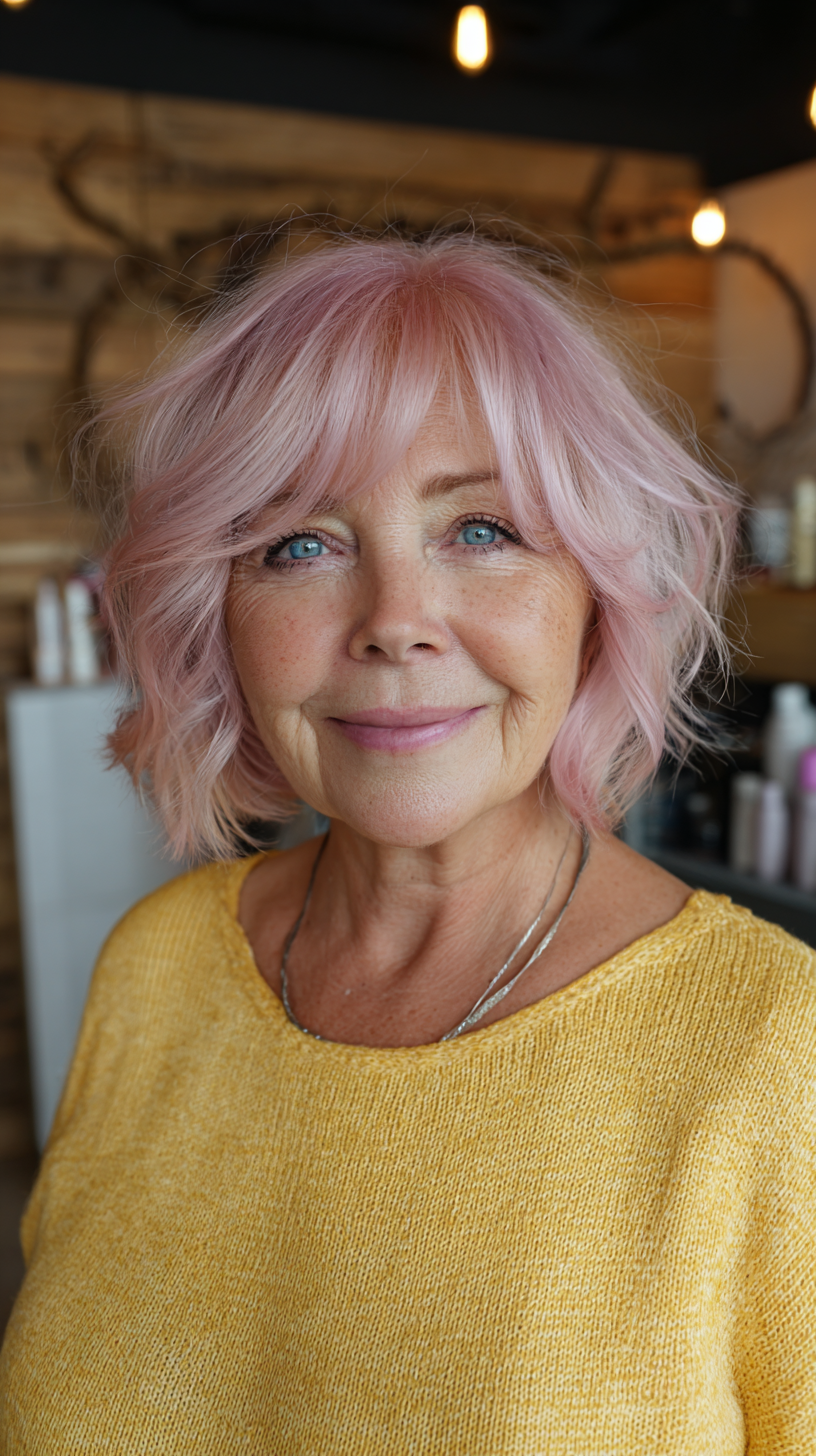 Soft Blush Curly Bob with Textured Layers