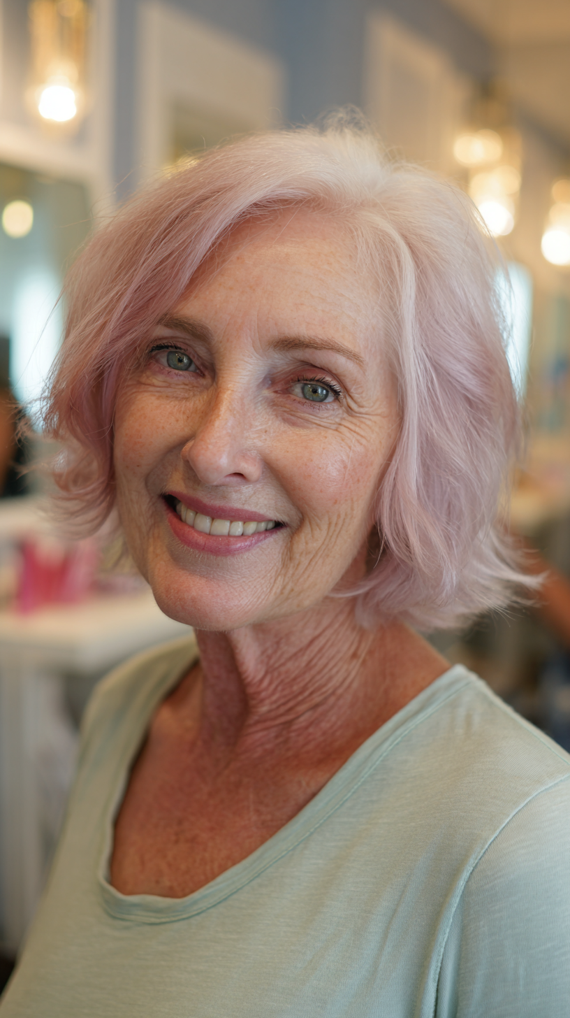 Soft Blush Layered Bob with Subtle Waves