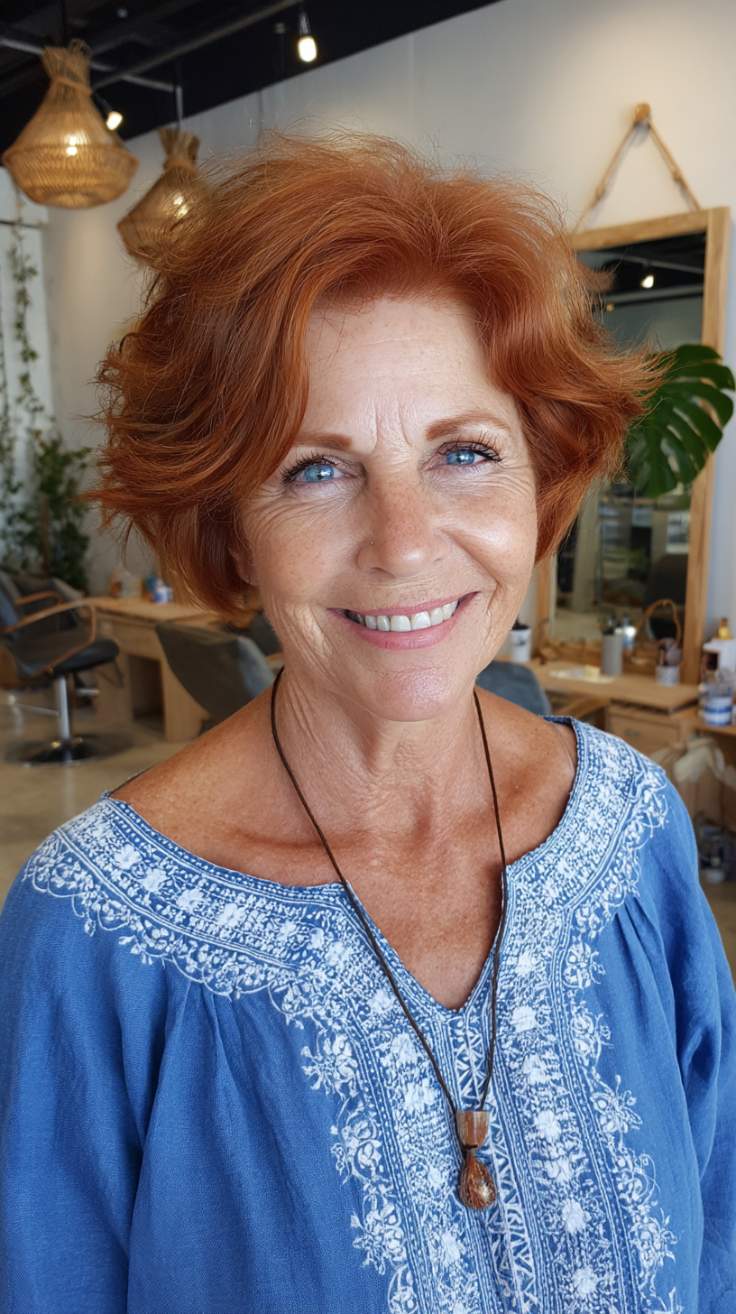Textured Copper Bob with Soft Waves