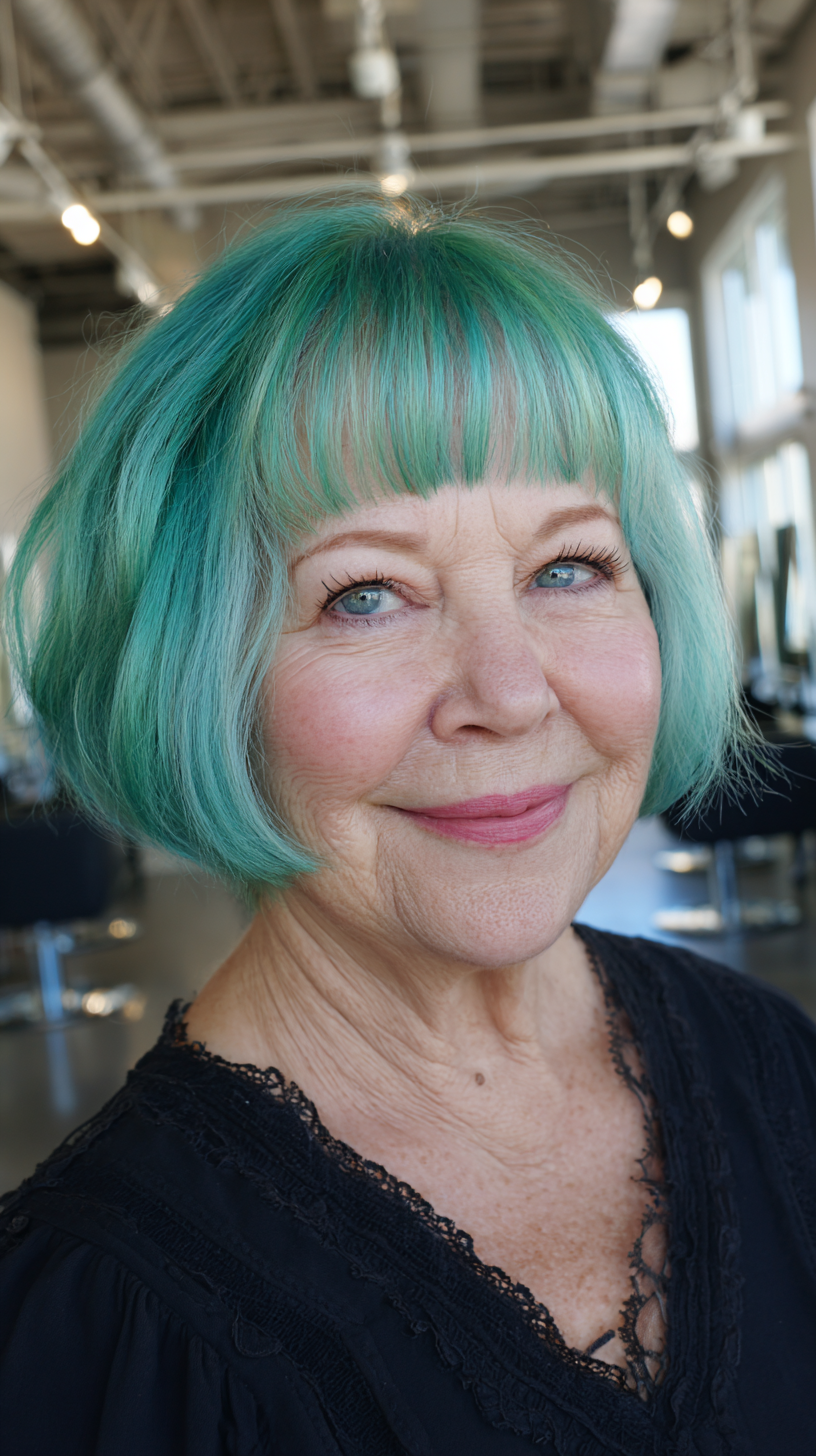Vibrant Seafoam Bob with Playful Fringe