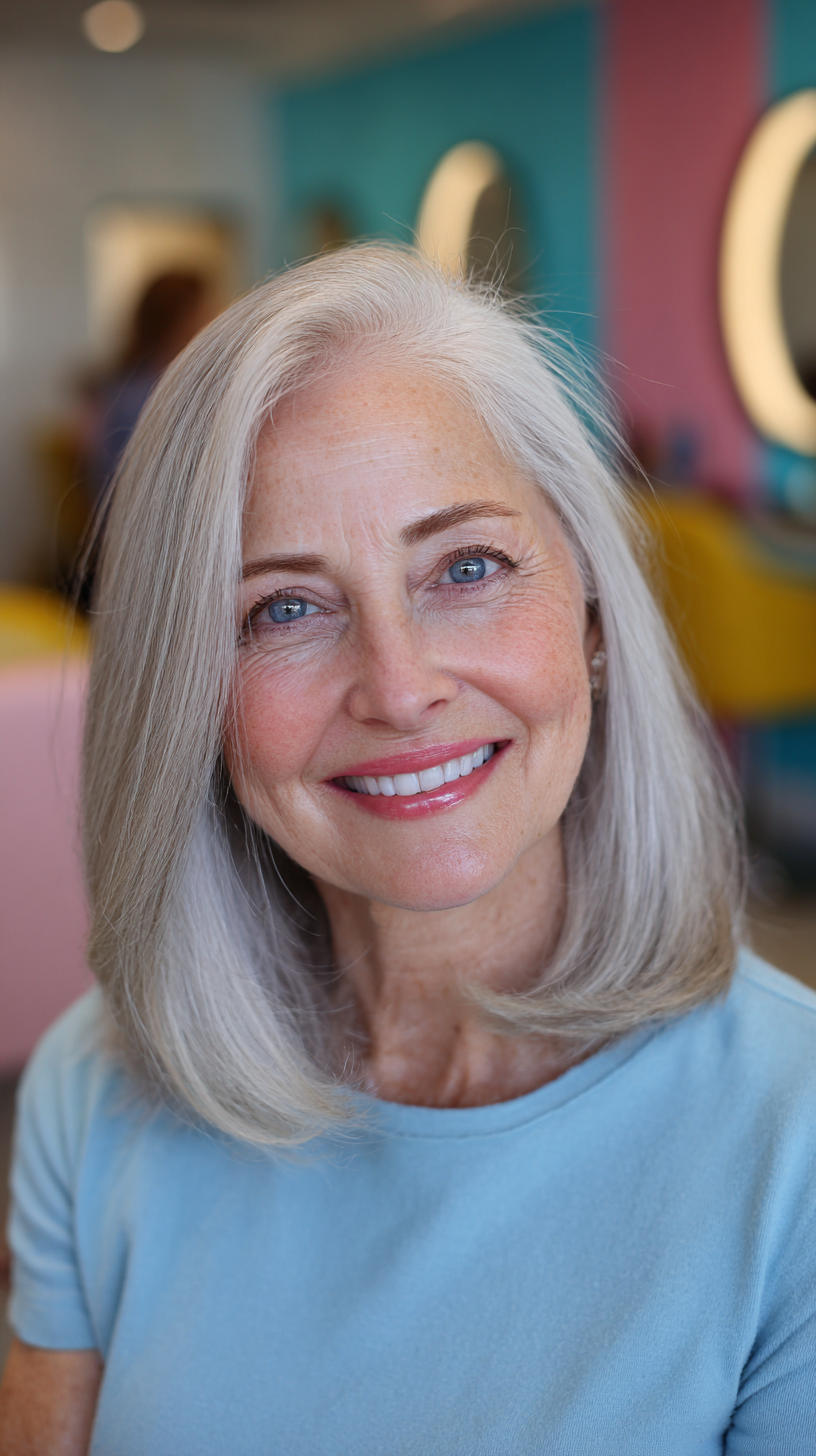 Chic Silvery Medium Cut with Soft Ends