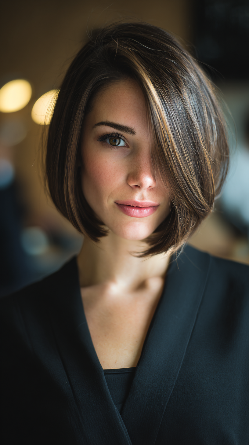 Sleek Asymmetrical Bob with Subtle Caramel Highlights