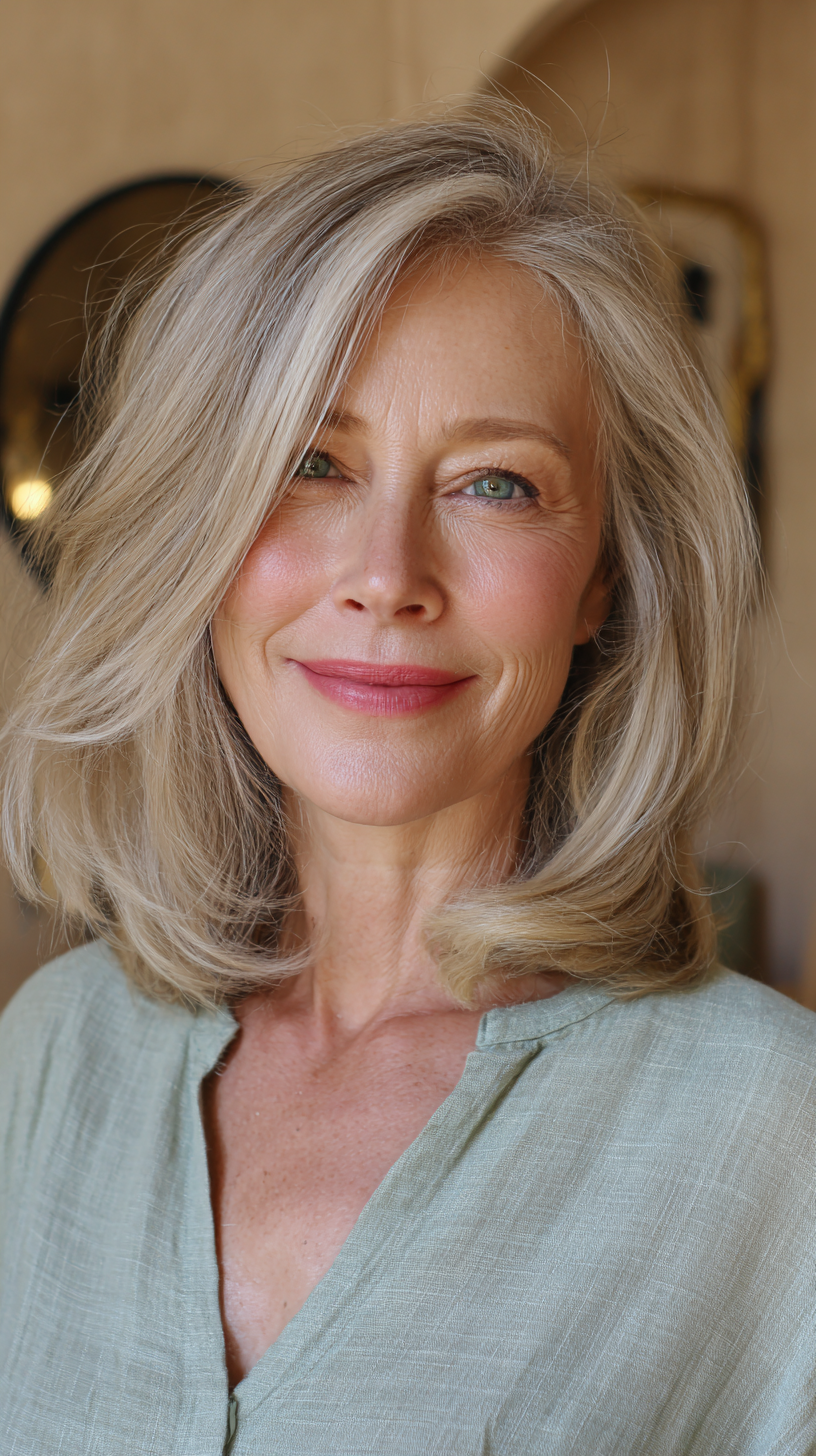 Soft Layered Lob with Natural Waves and Subtle Highlights