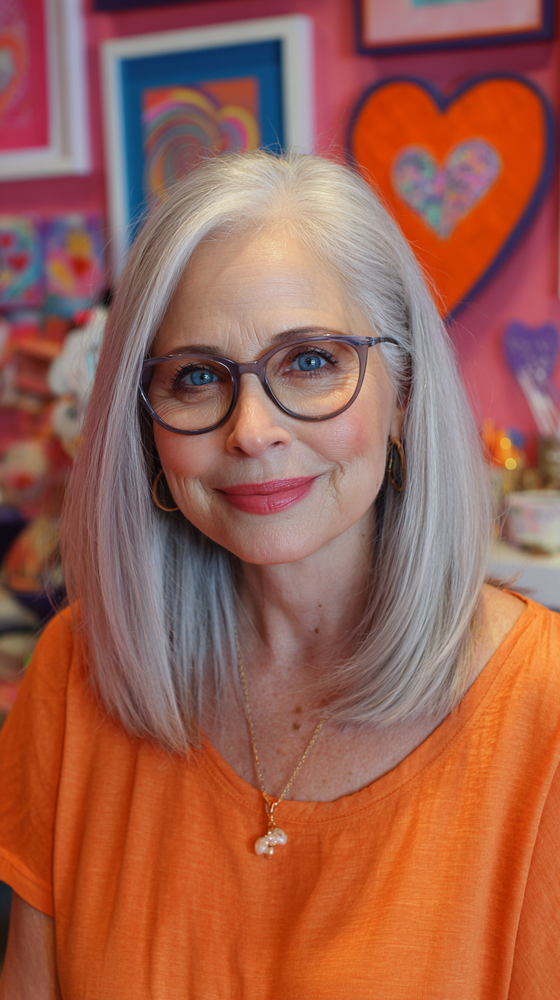 Timeless Silver Long Bob with Soft Layers