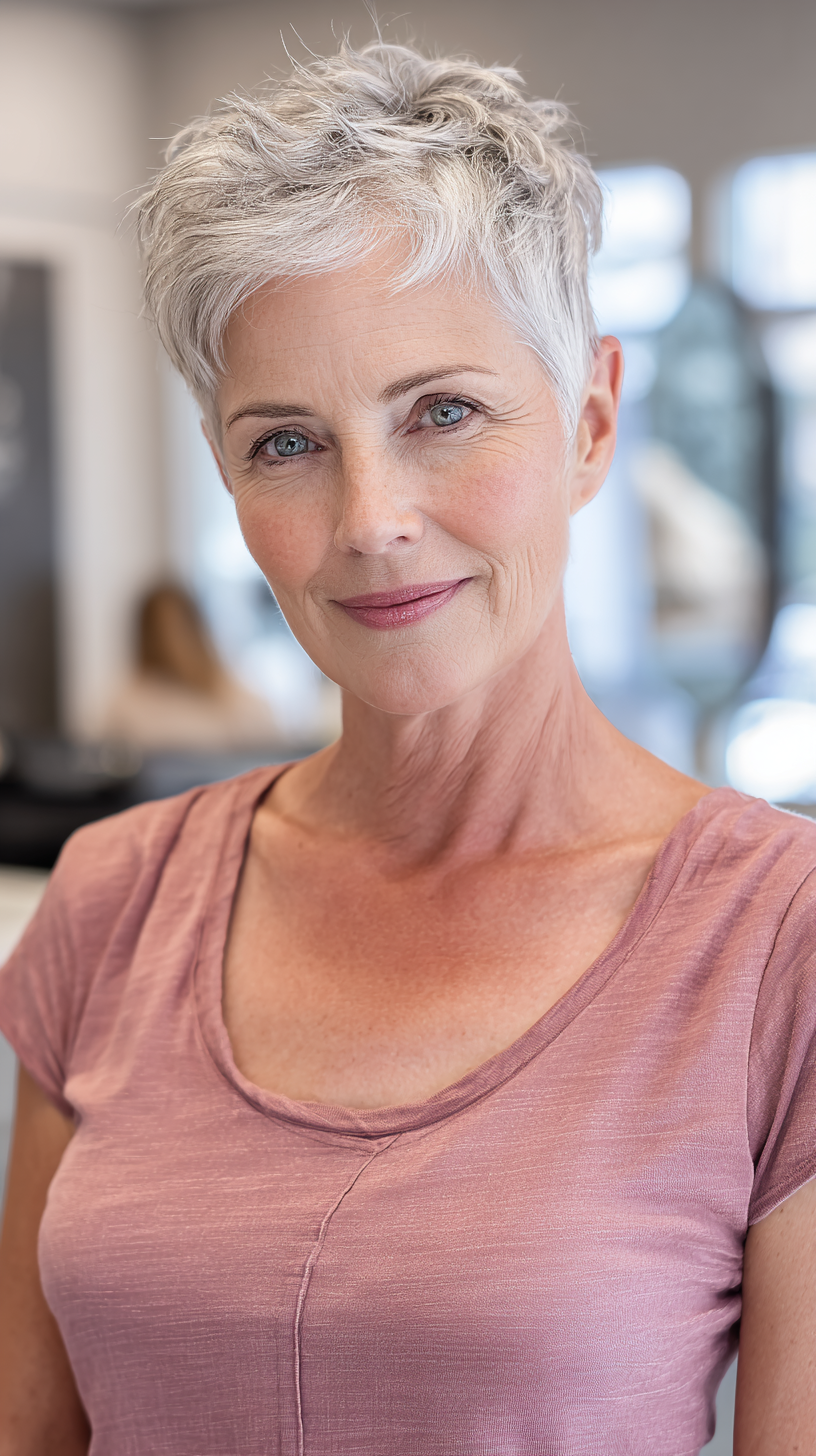 Chic Textured Silver Pixie with Soft Layers