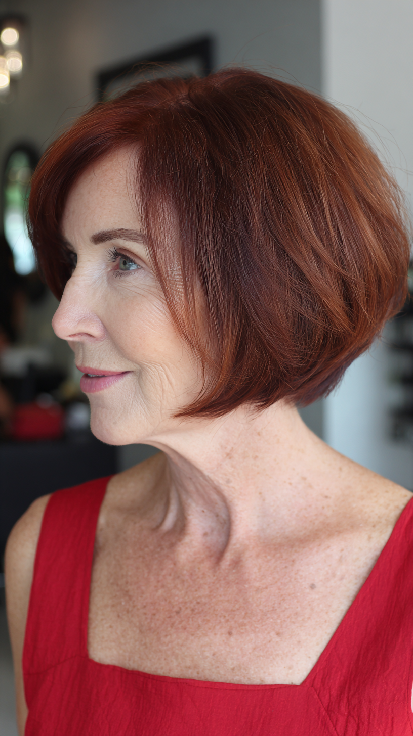 Chic Auburn Stacked Bob with Subtle Layers
