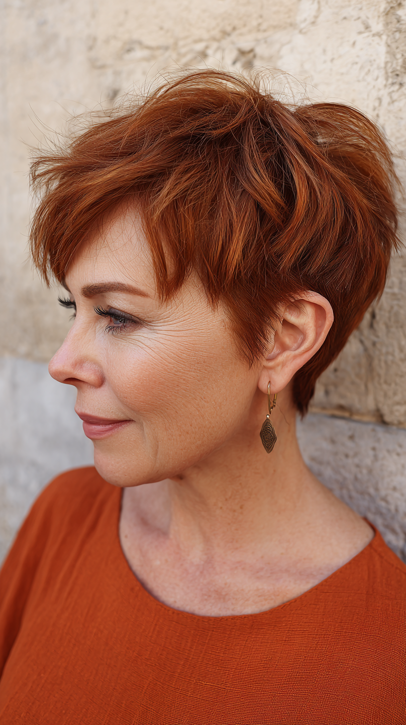 Chic Textured Copper Pixie with Subtle Layers