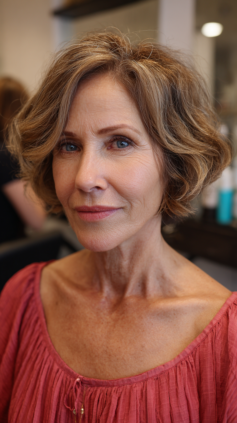 Soft Textured Curly Bob with Face-Framing Layers