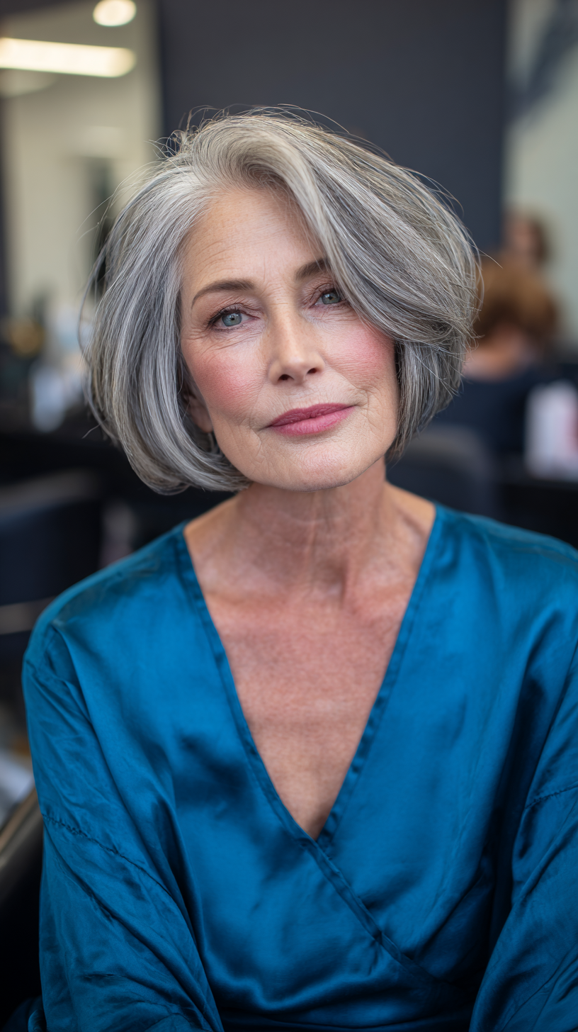 Softly Styled Silver Bob with Subtle Layers