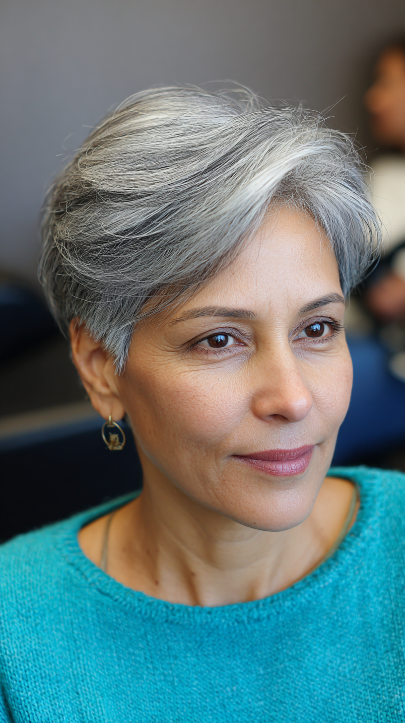 Textured Silver Pixie with Soft Layers