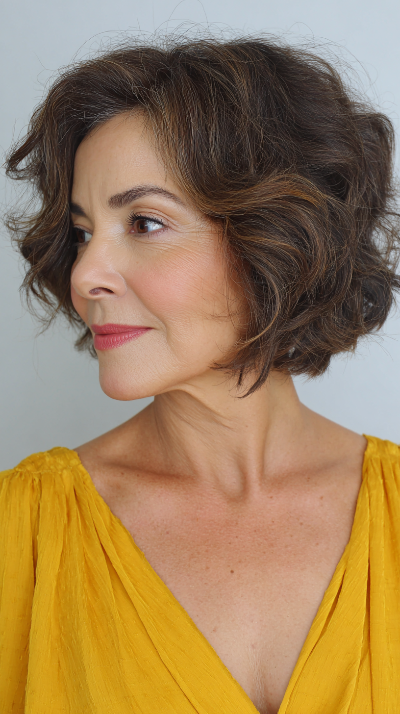 Textured Soft Curly Bob with Subtle Highlights
