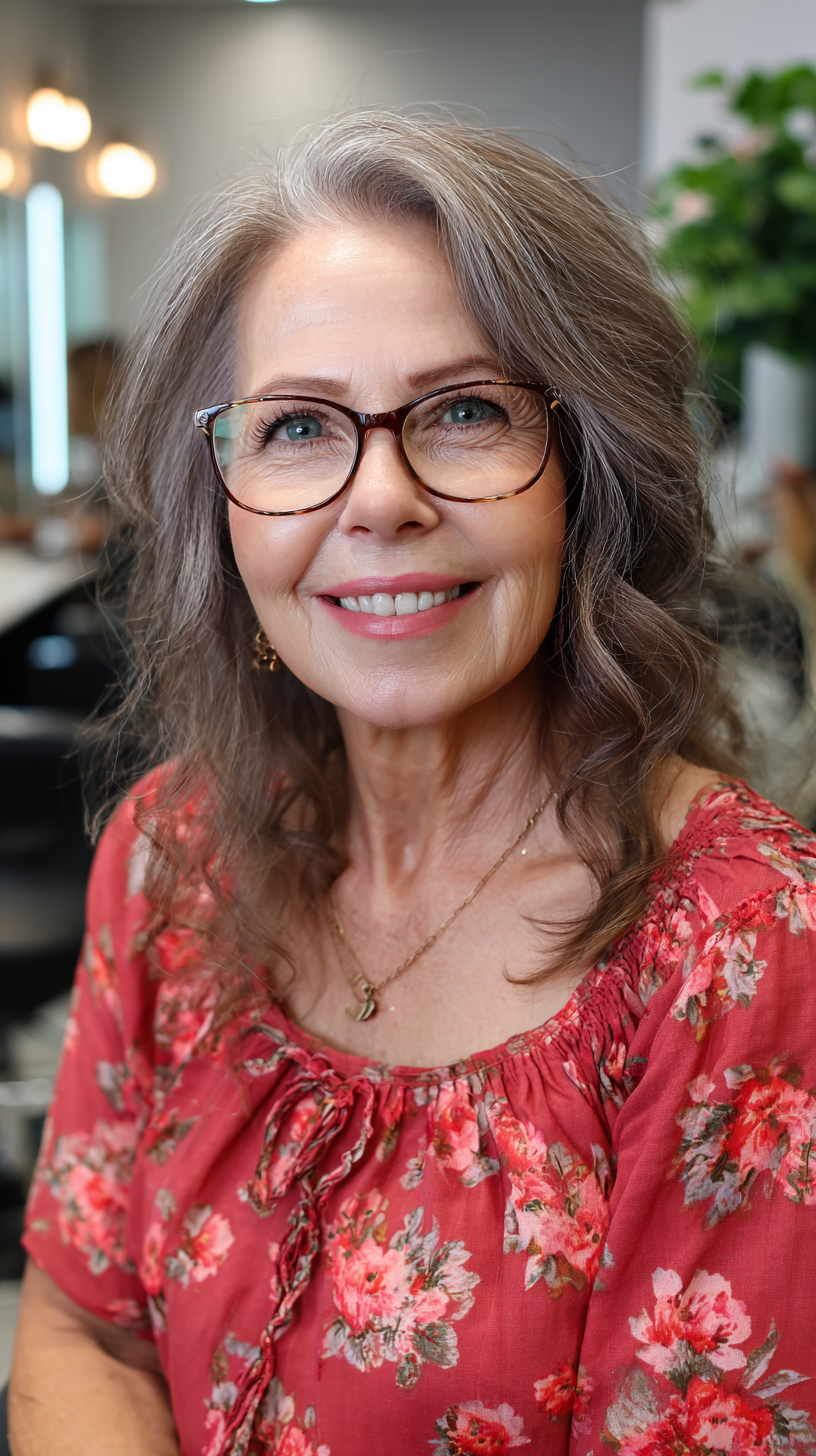 Softly Layered Gray Medium Cut with Gentle Waves