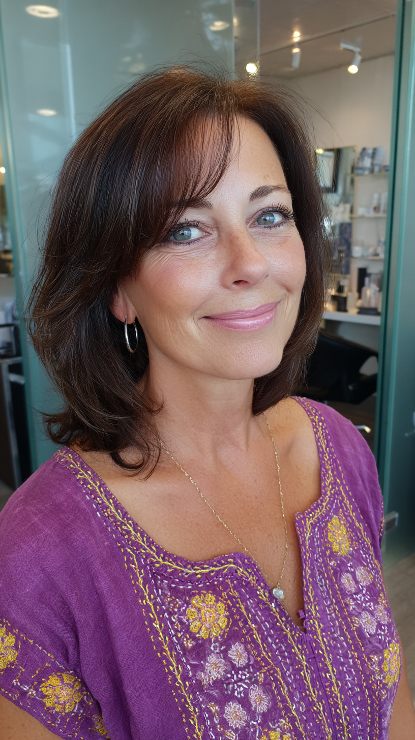 Soft Layered Side Part with Face-Framing Bangs