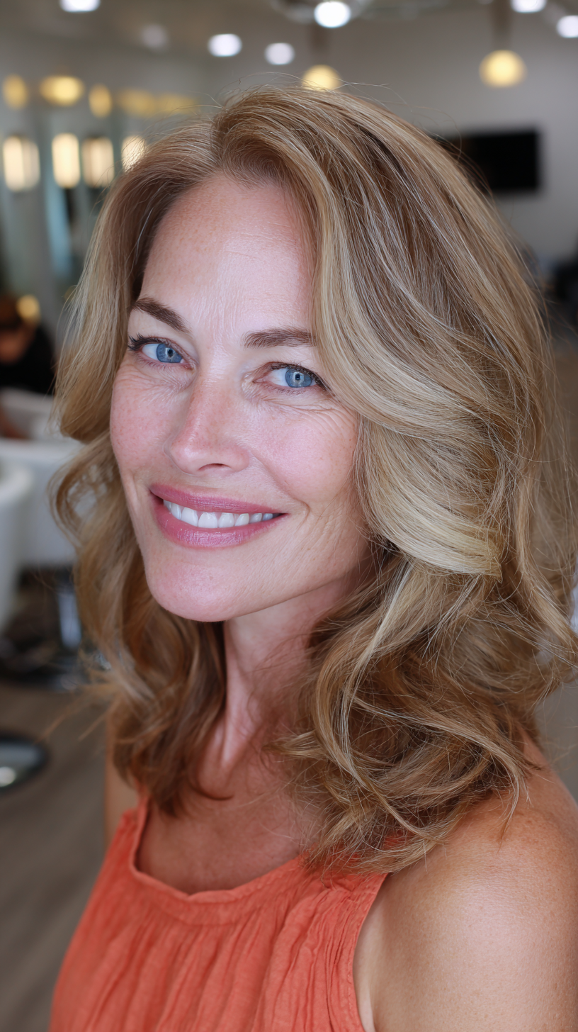 Softly Layered Side Part with Gentle Waves