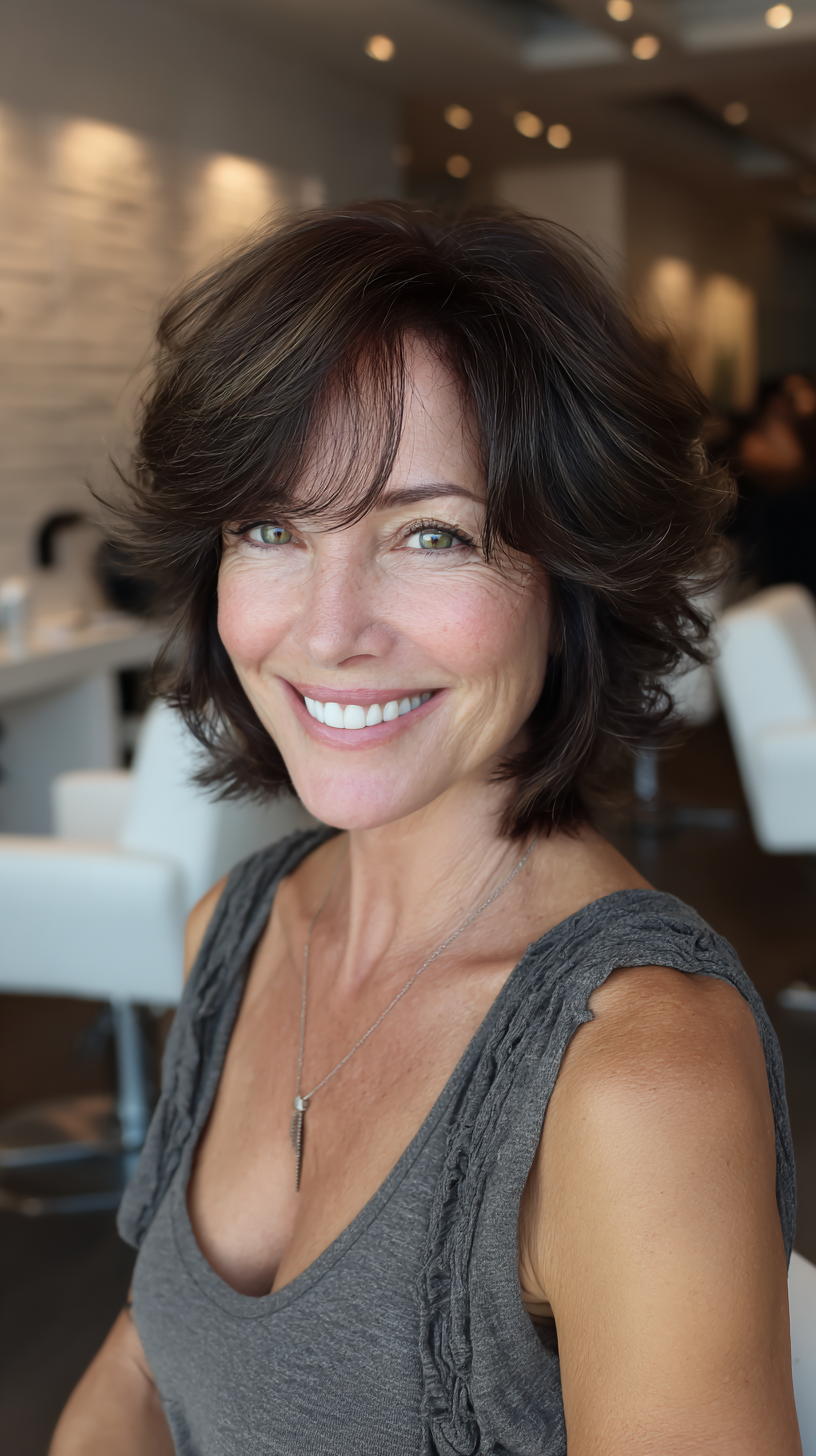 Chic Layered Shag Bob Haircut for Women Over 50