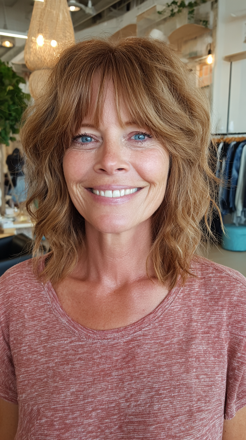 Effortlessly Chic Shaggy Bob with Textured Waves