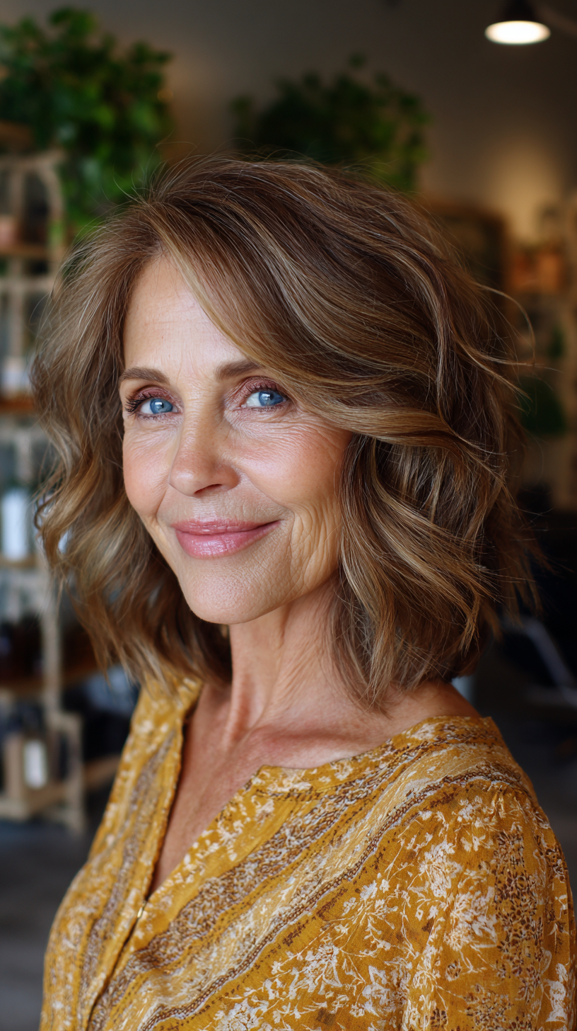 Effortlessly Chic Textured Shag Bob for Women Over 50