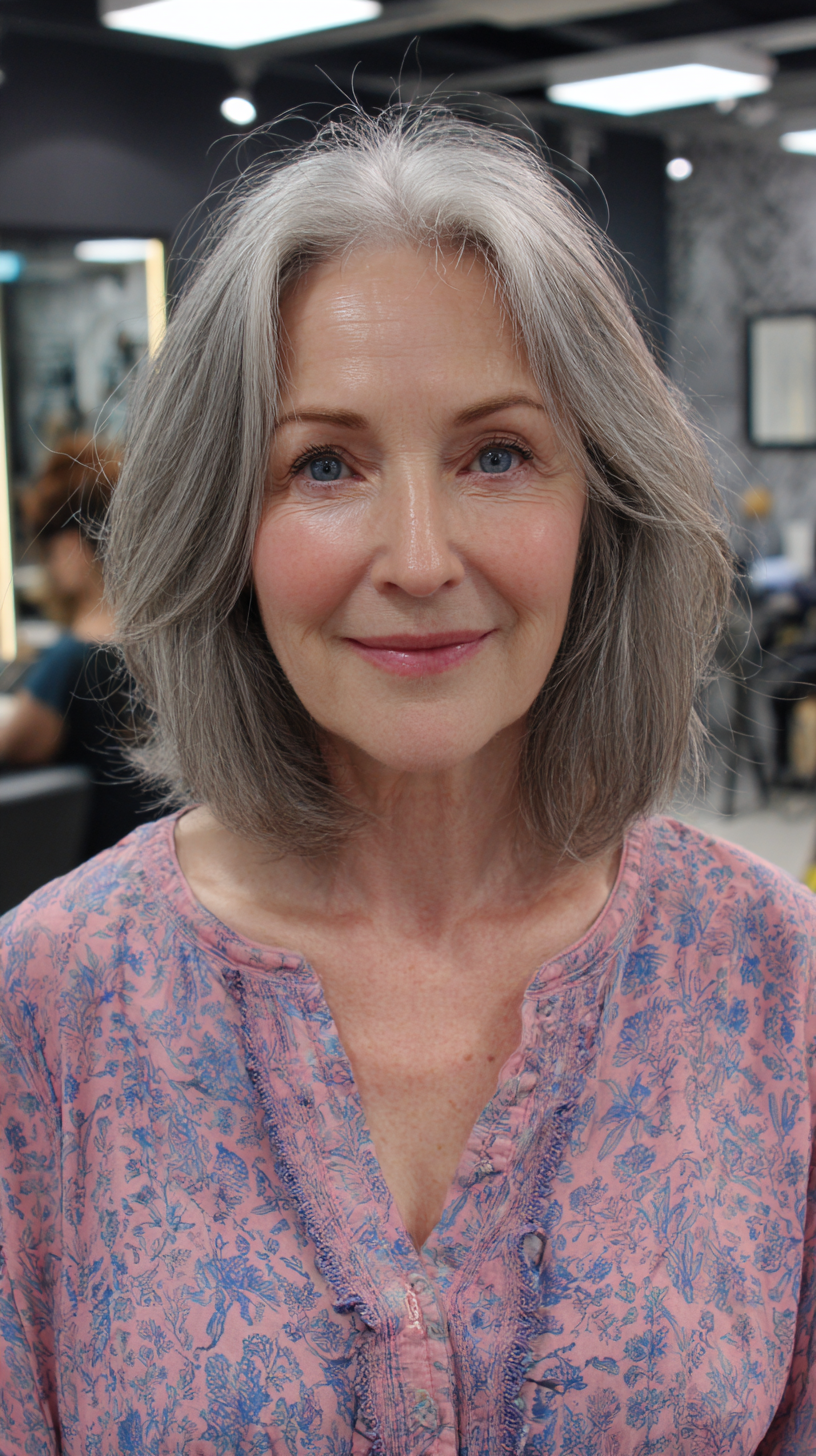 Modern Silver Shag Bob with Subtle Volume