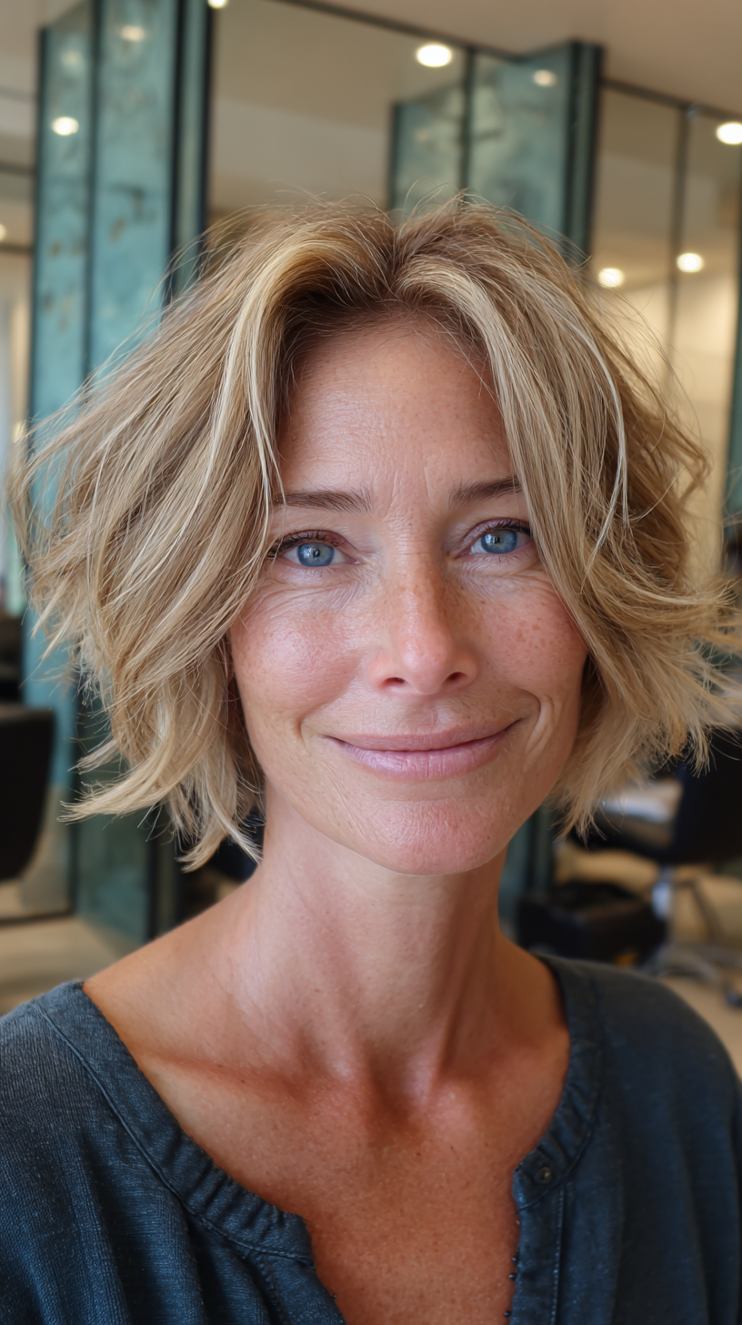 Soft Textured Shag Bob with Gentle Waves