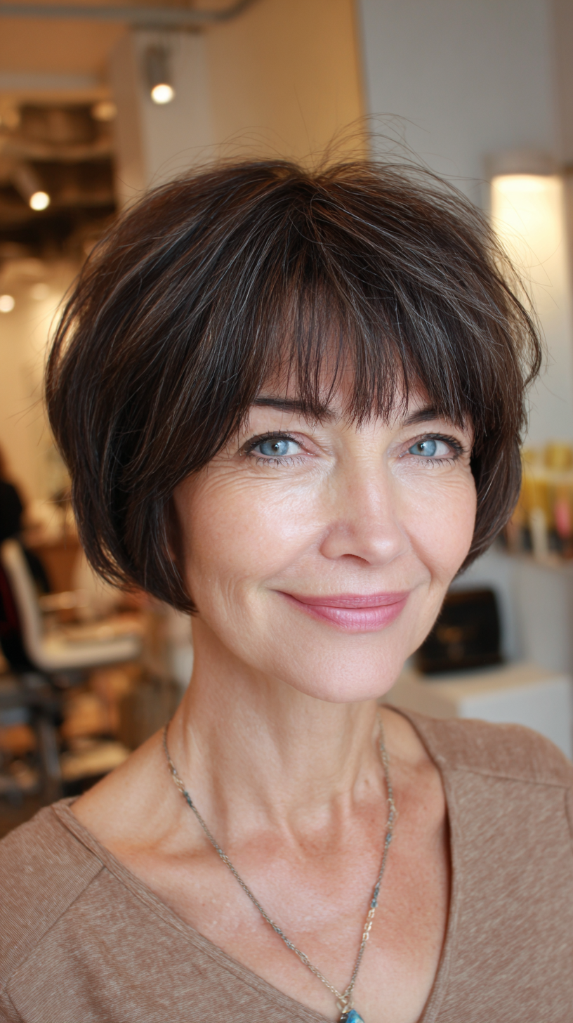 Sophisticated Textured Shag Bob with Soft Bangs