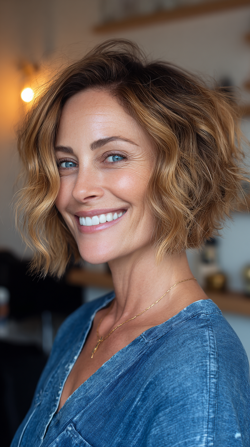 Stylish Wavy Shag Bob for Women Over 50