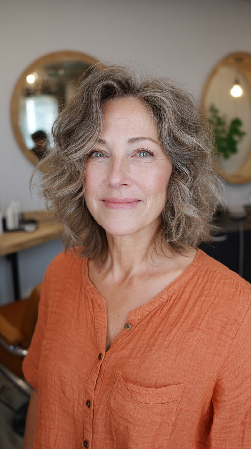 Textured Shag Bob with Soft Waves for Mature Women