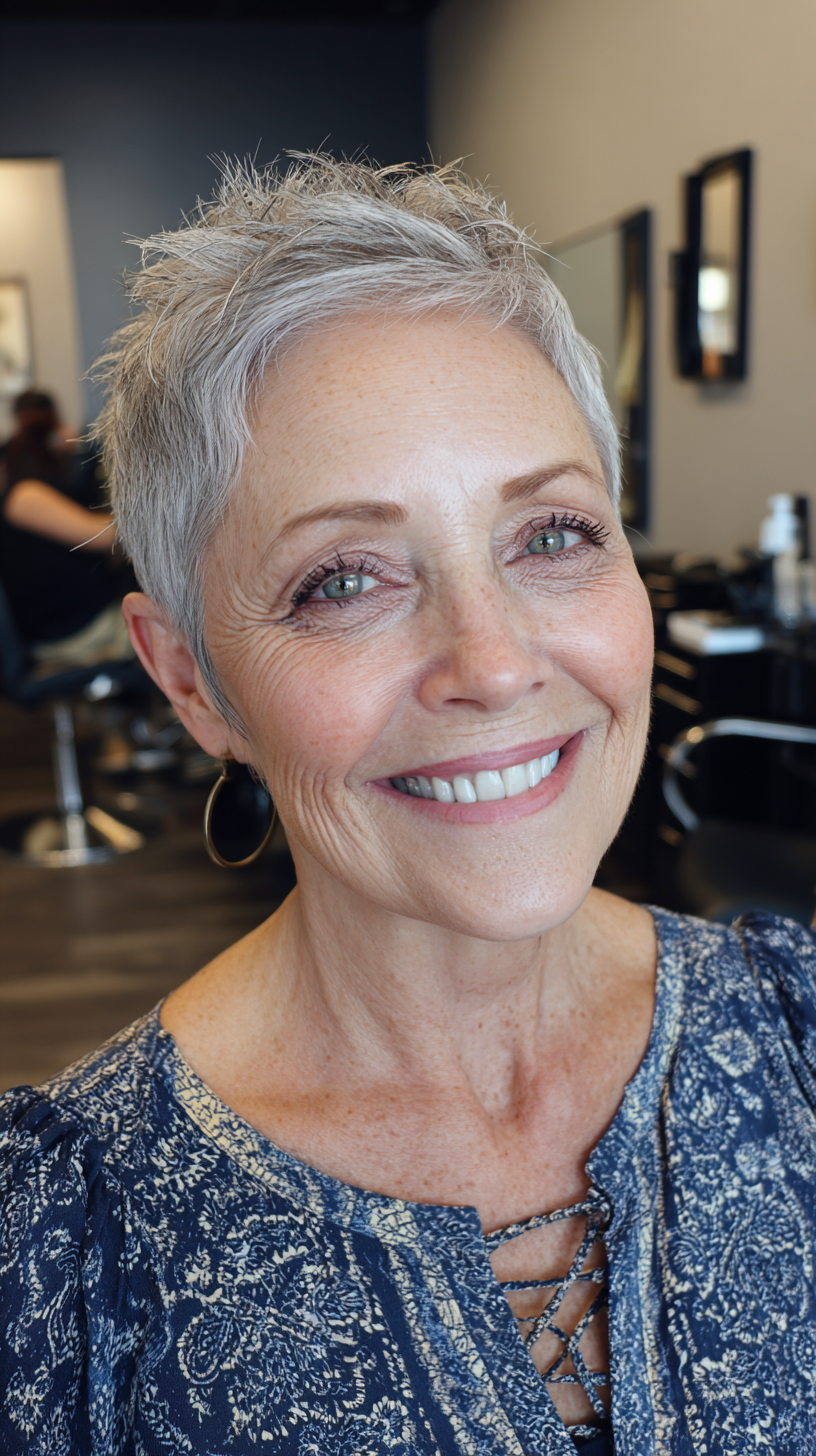 Textured Silver Pixie Cut with Soft Layers