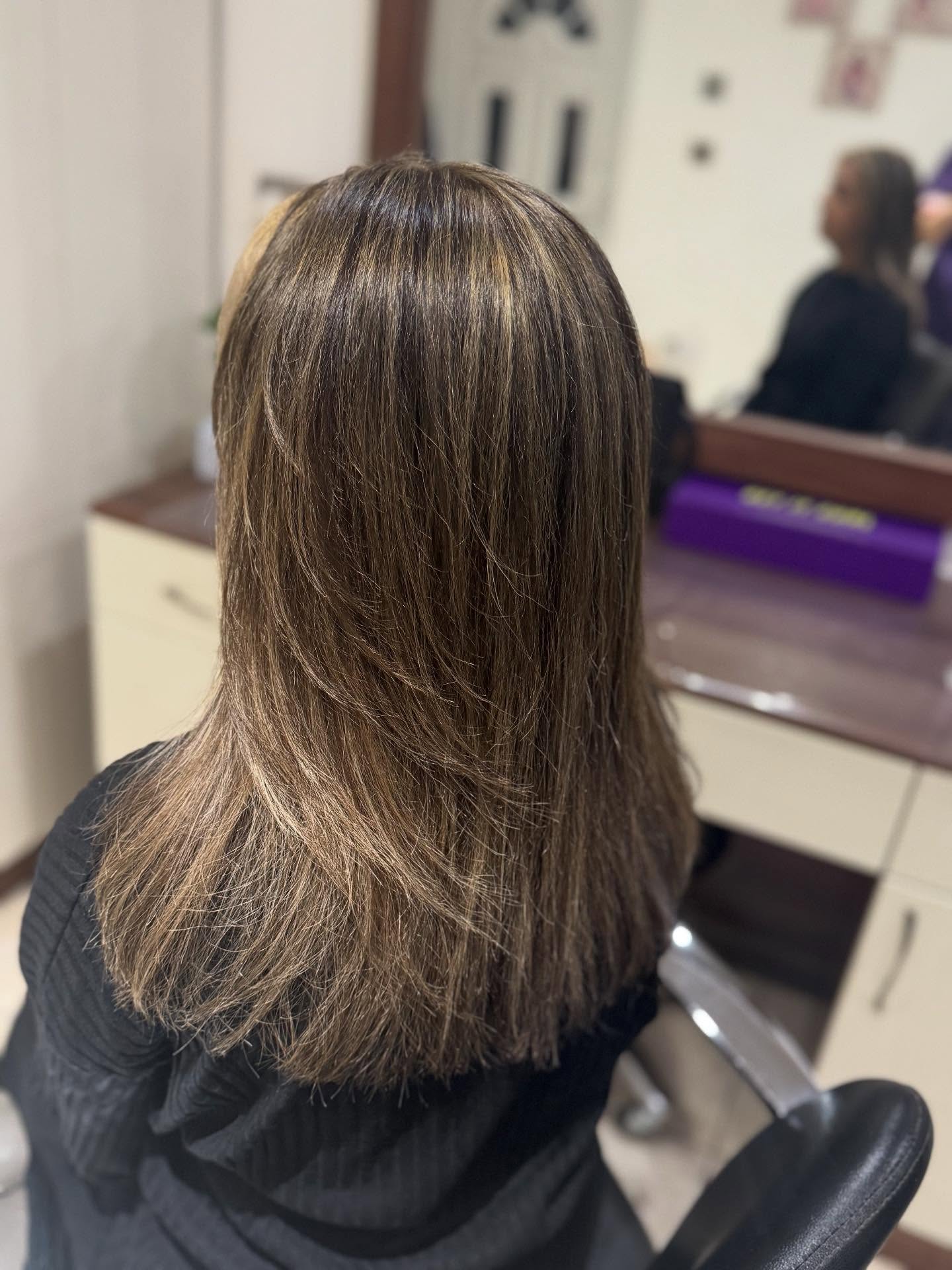 Chic Brunette with Subtle Blonde Highlights