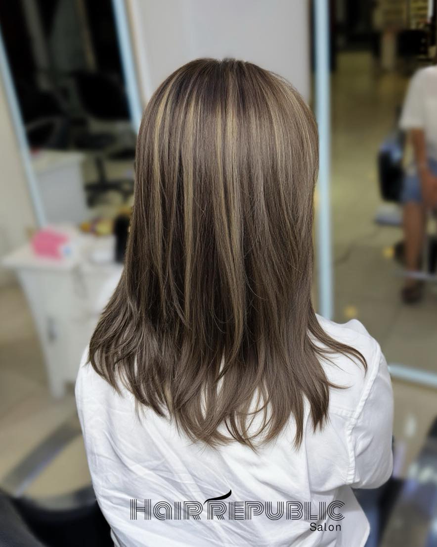 Modern Brunette Layers with Subtle Blonde Highlights