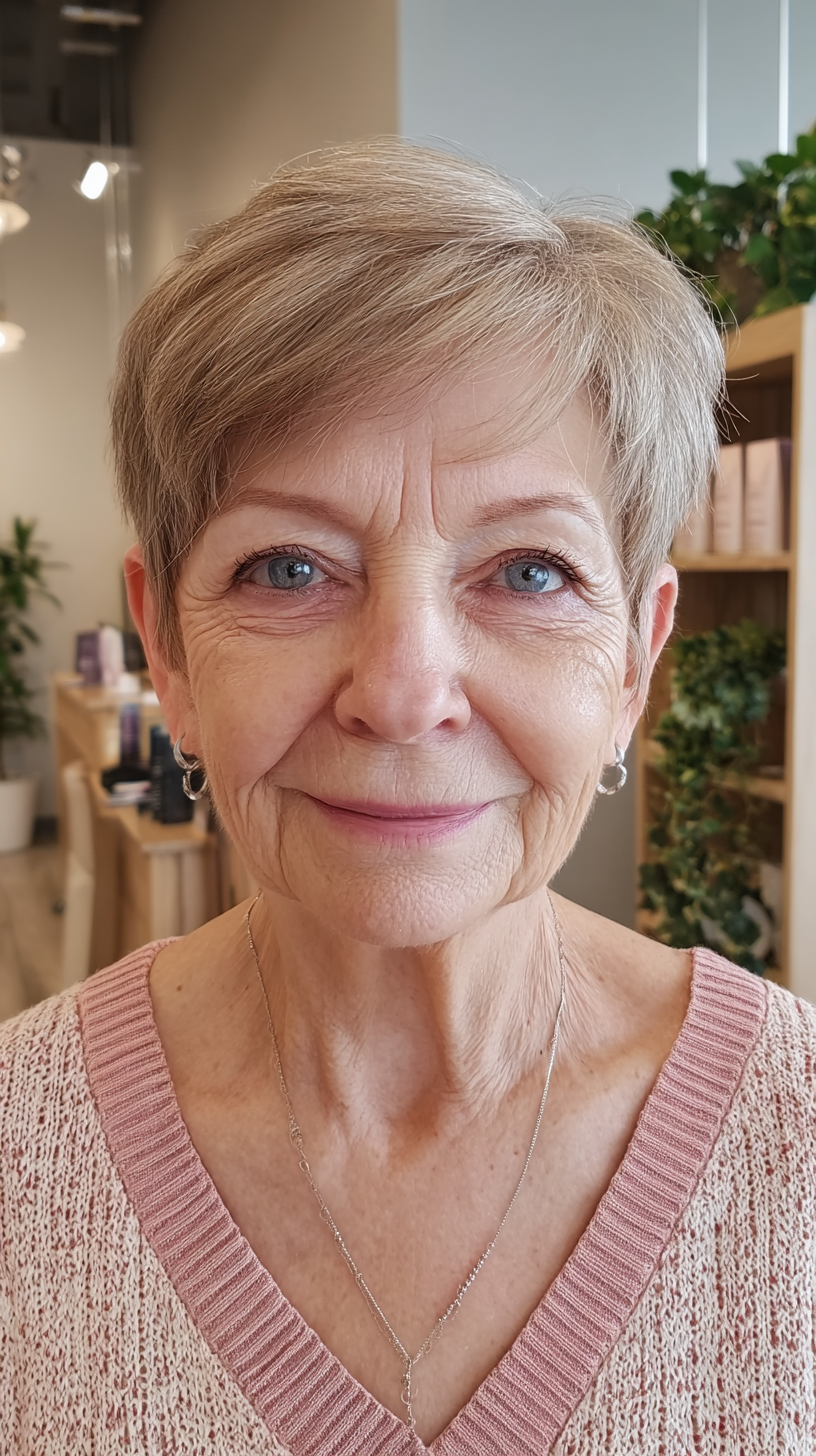 Textured Ash Blonde Pixie Cut with Soft Layers