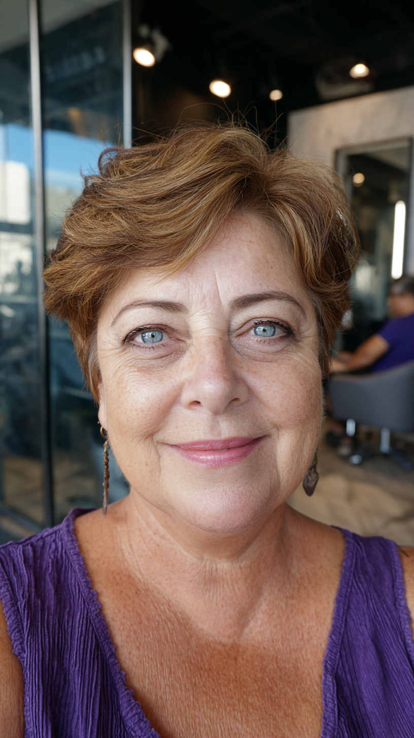 Textured Golden Brown Pixie Cut with Flipped Layers