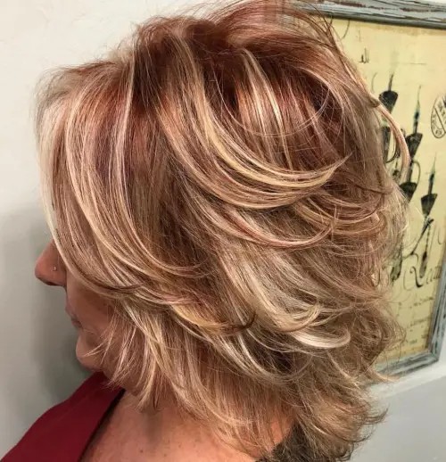 Textured Layered Bob with Warm Highlights