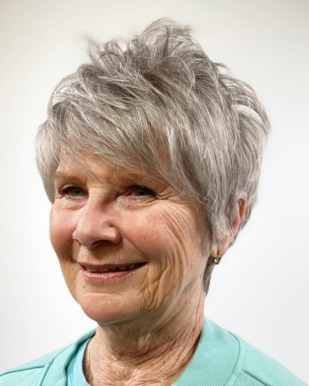Textured Silver Pixie Cut with Soft Layers