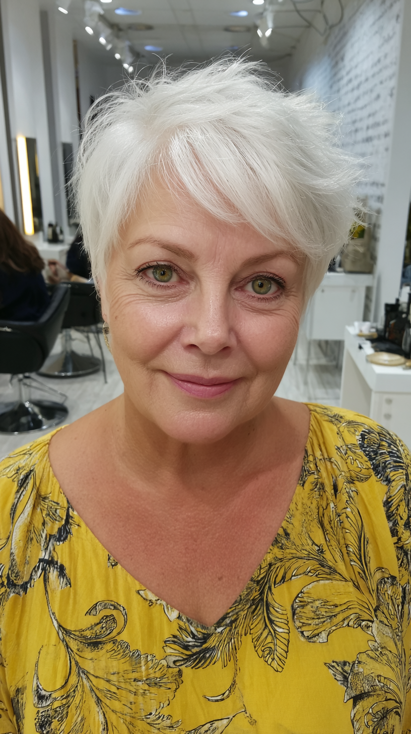 Textured White Pixie Cut with Soft Layers