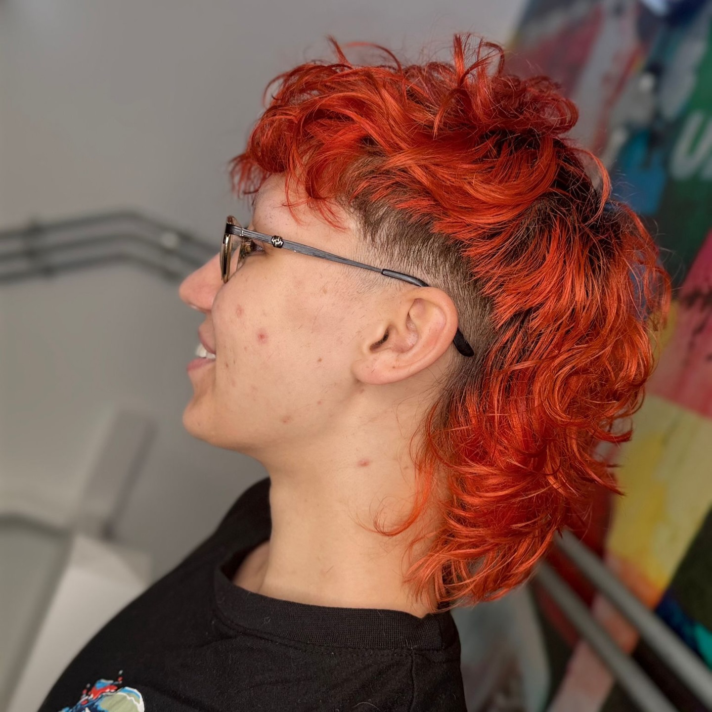 Vibrant Curly Mullet with Undercut