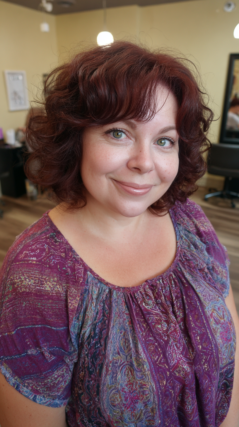 Charming Curly Cut with Flattering Side Bangs